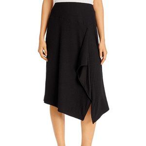 Calvin Klein Black Asymmetrical Ribbed Knit Tiered Midi Skirt Size Medium